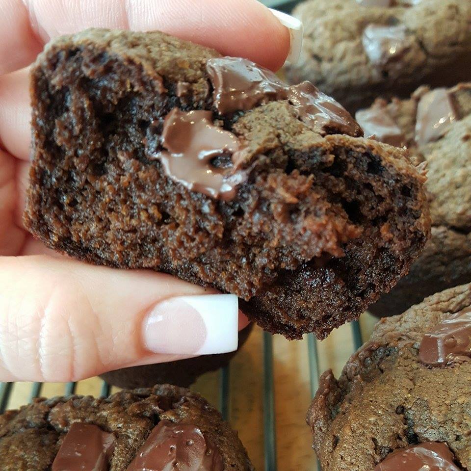 Flourless Double Chocolate PeanutButter Muffins Closeup http://cleanfoodcrush.com/chocolate-pb-muffins