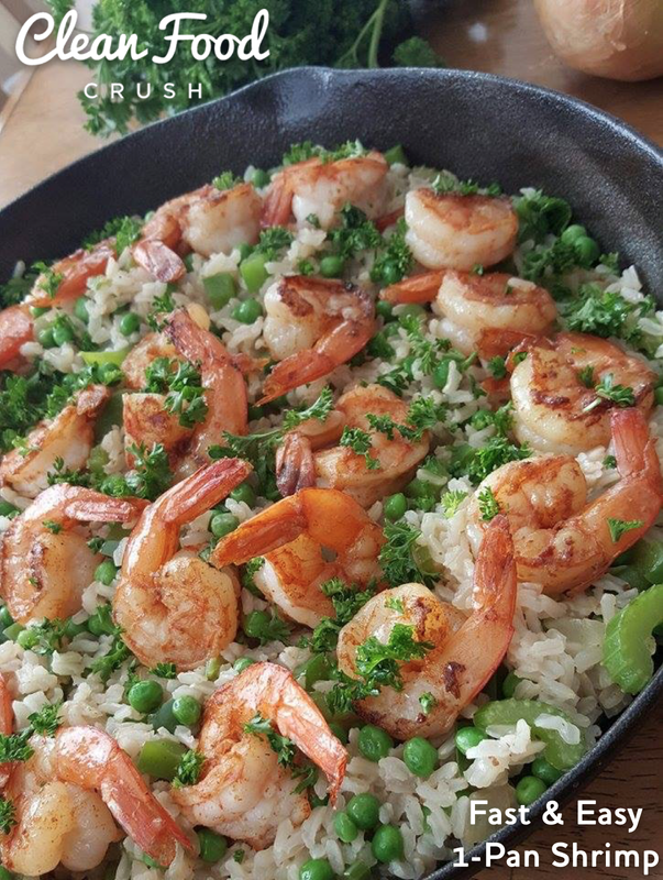 CleanFoodCrush One Pan Fast & Easy Shrimp Dinner Recipe http://cleanfoodcrush.com/one-pan-shrimp/