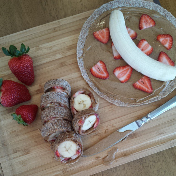 tortillas with peanut butter strawberries and banana