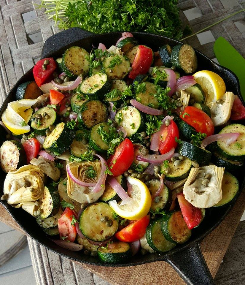 CFC Greek Inspired Summer Veggie Skillet https://cleanfoodcrush.com/summer-veggie-skillet/