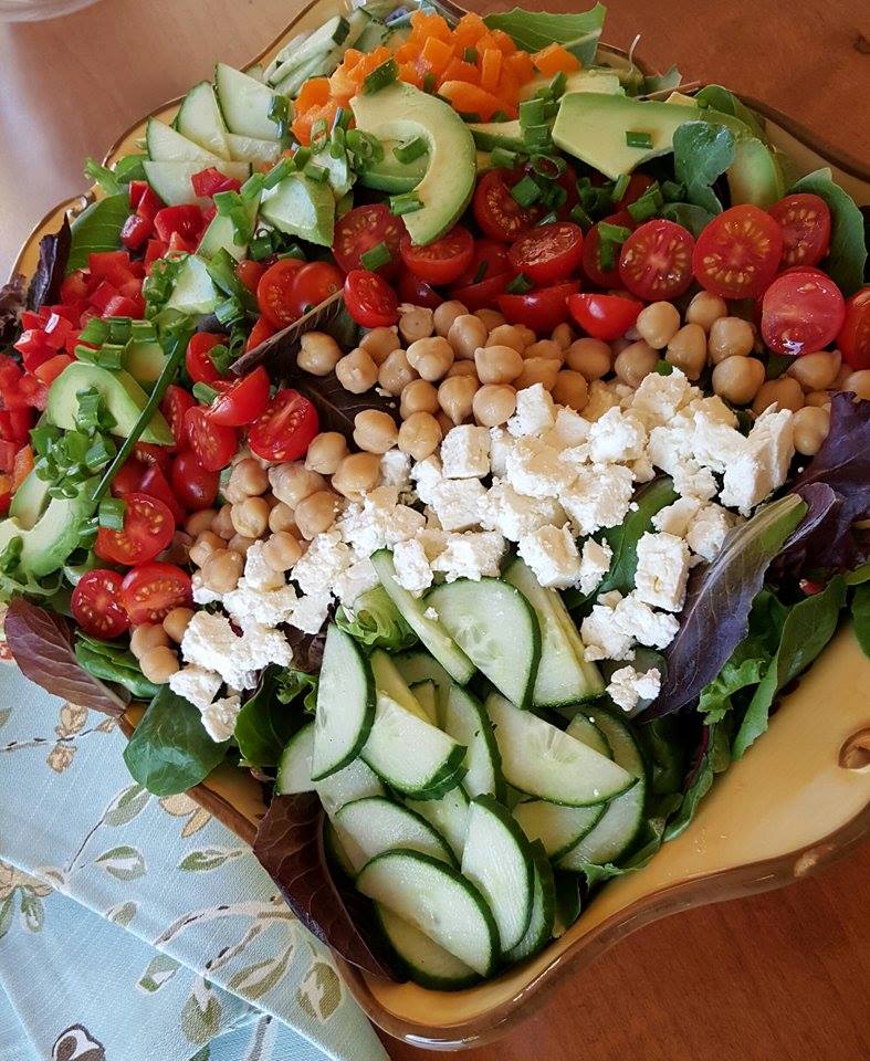 Clean Eating Feta Chickpea Salad with Creamy Garlic Dressing