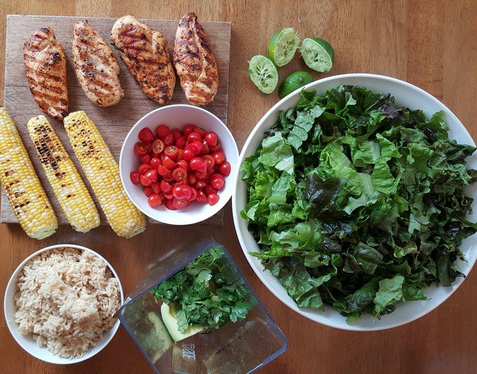 CleanFoodCrush Family Sized Burrito Bowls with Avocado Cilantro Dressing Prep https://cleanfoodcrush.com/burrito-bowls-avo-cilantro-dressing/