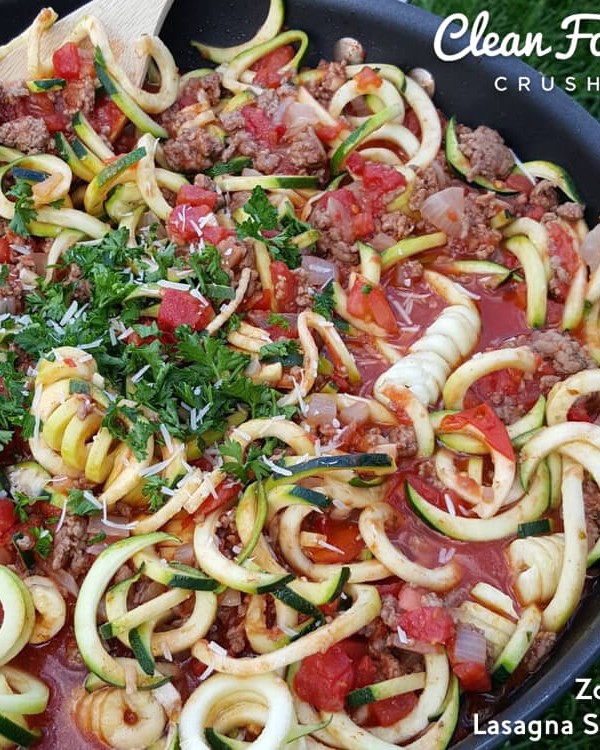 Zoodle Skillet Lasagna https://cleanfoodcrush.com/skillet-zoodle-lasagna