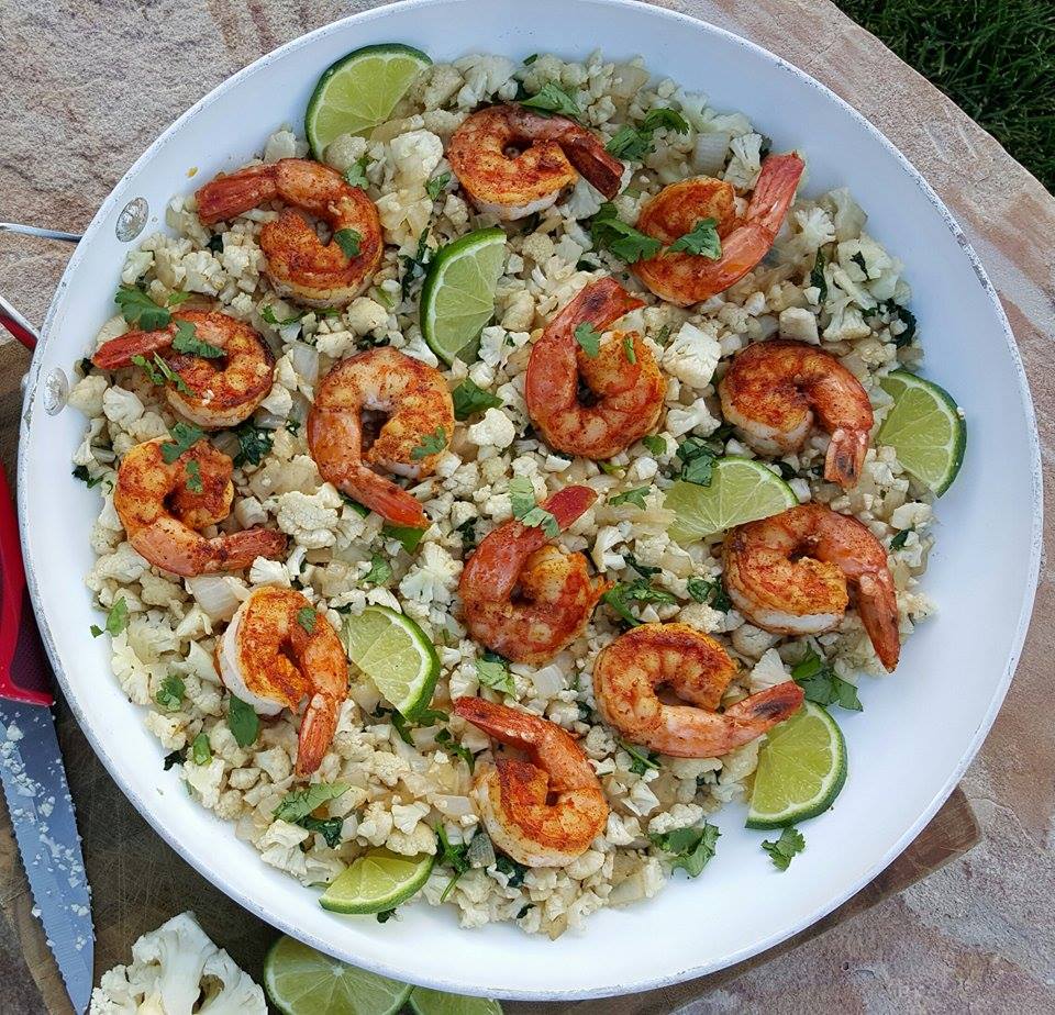 Cilantro-Lime Cauliflower Rice with Paprika Shrimp Recipe https://cleanfoodcrush.com/cilantro-lime-cauliflower-rice/
