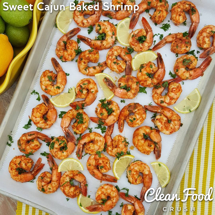 Clean Eating Sweet Cajun Baked Shrimp https://cleanfoodcrush.com/sweet-cajun-baked-shrimp