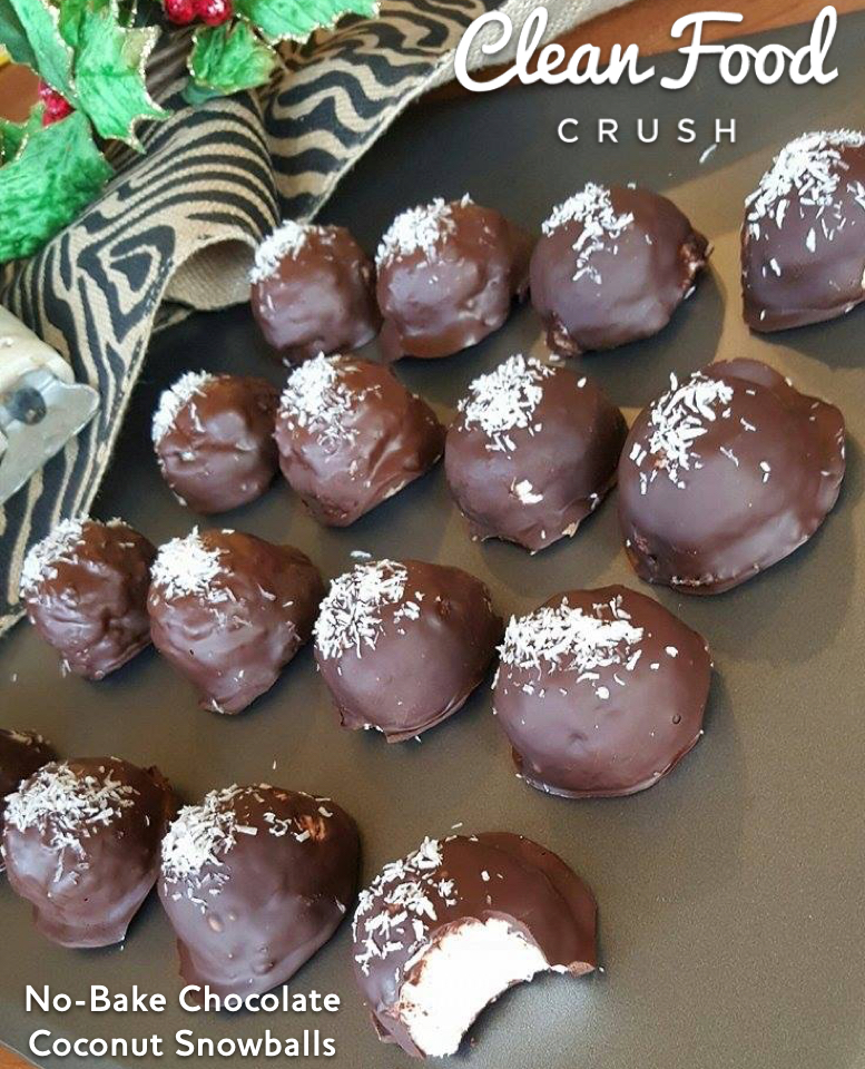 No-Bake Chocolate Coconut Snowballs clean eating recipe https://cleanfoodcrush.com/coconut-snowballs-recipe/