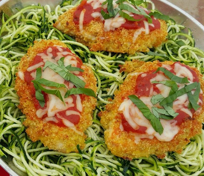 Quinoa Chicken Parmesan with Spiralized Zucchini Noodles | Clean Food Crush