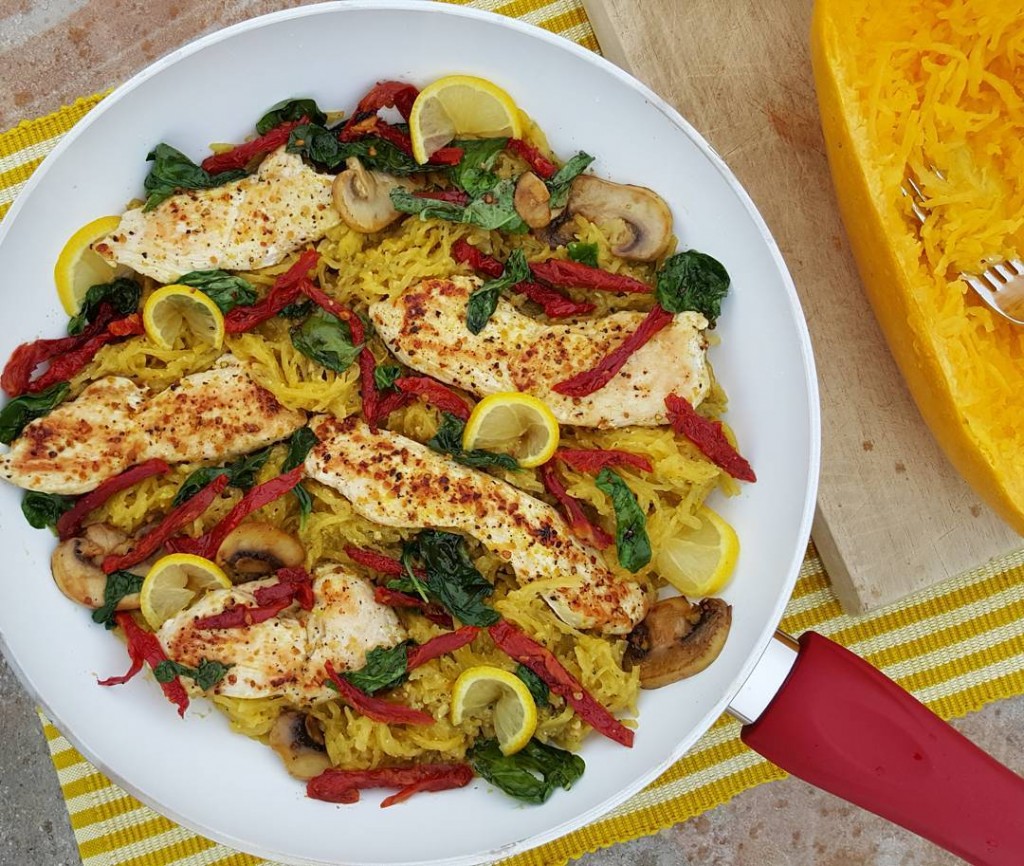 Fresh Pesto Spaghetti Squash Skillet w/ Sun-dried Tomatoes | Clean Food ...