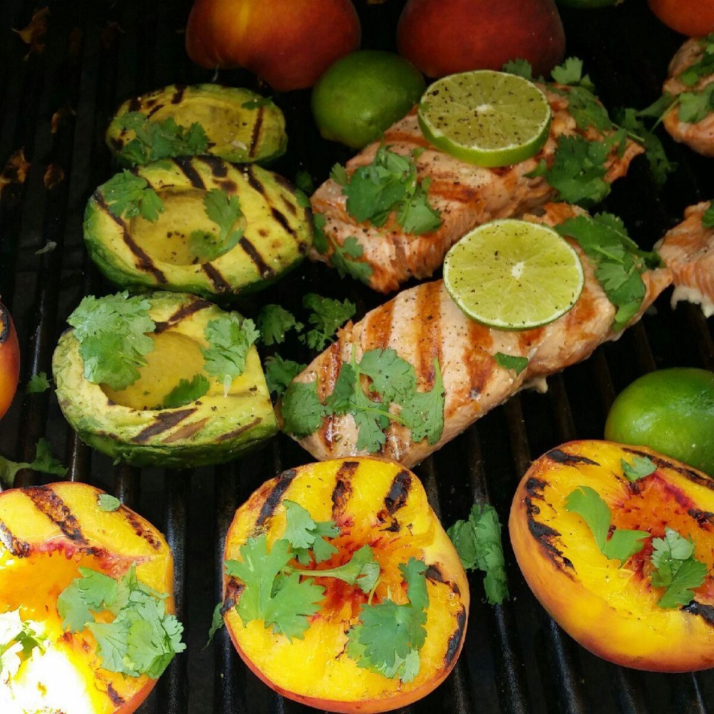 Grilled Salmon Avocados and Peaches Recipe