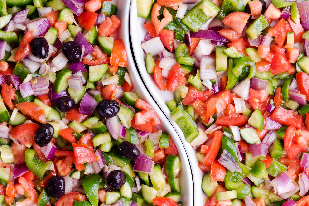 Turkish shepherd salad with and without olives