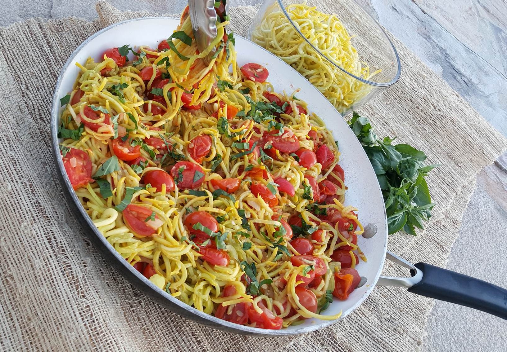 Yellow Summer Squash Noodles with Roasted Tomato Sauce