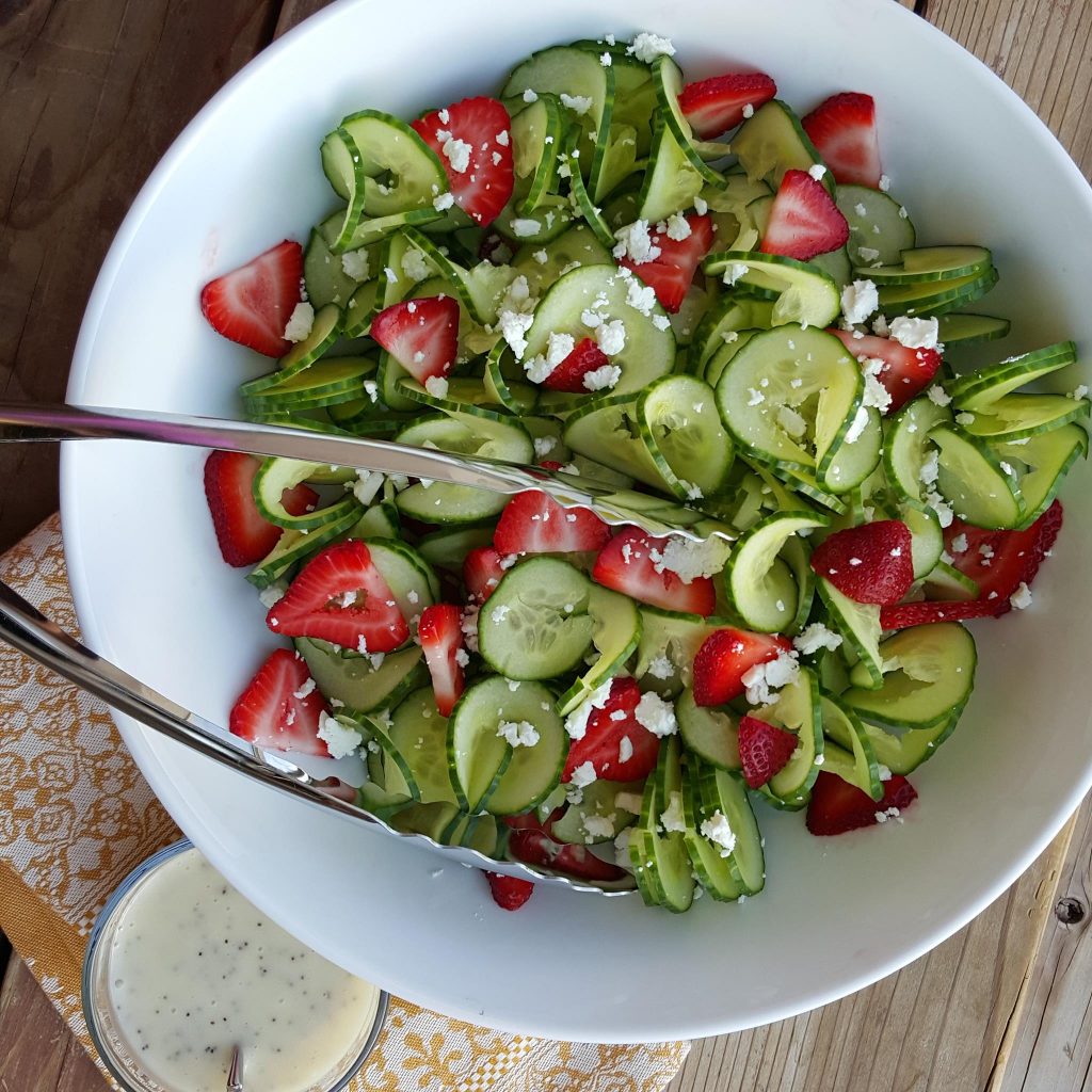 Cucumber Strawberry Salad with Homemade Poppyseed Dressing