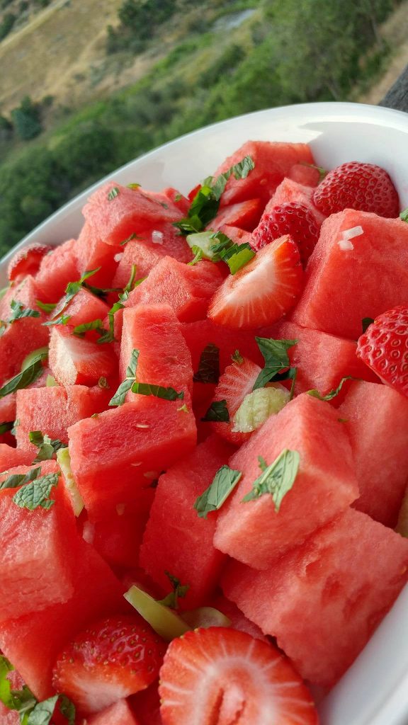 CleanFoodCrush Watermelon Strawberry, Tomatillo Salad https://cleanfoodcrush.com/watermelon-strawberry-salad/
