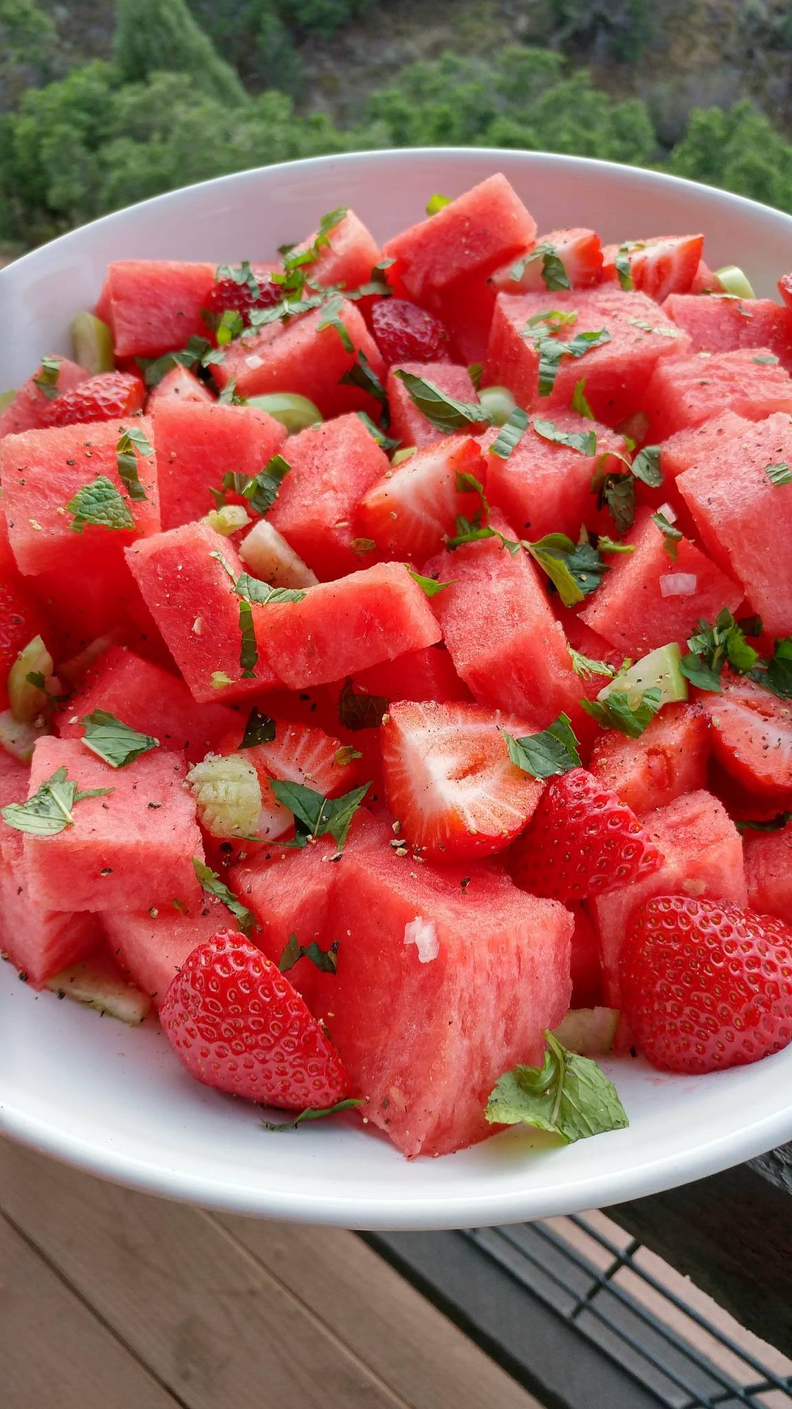 Watermelon Strawberry, &amp; Tomatillo Salad | Clean Food Crush