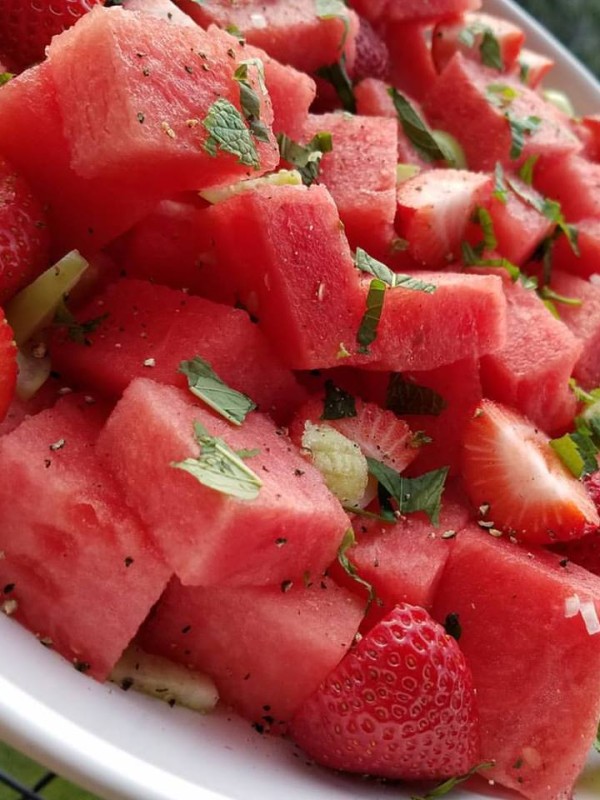 Watermelon Strawberry Salad https://cleanfoodcrush.com/watermelon-strawberry-salad