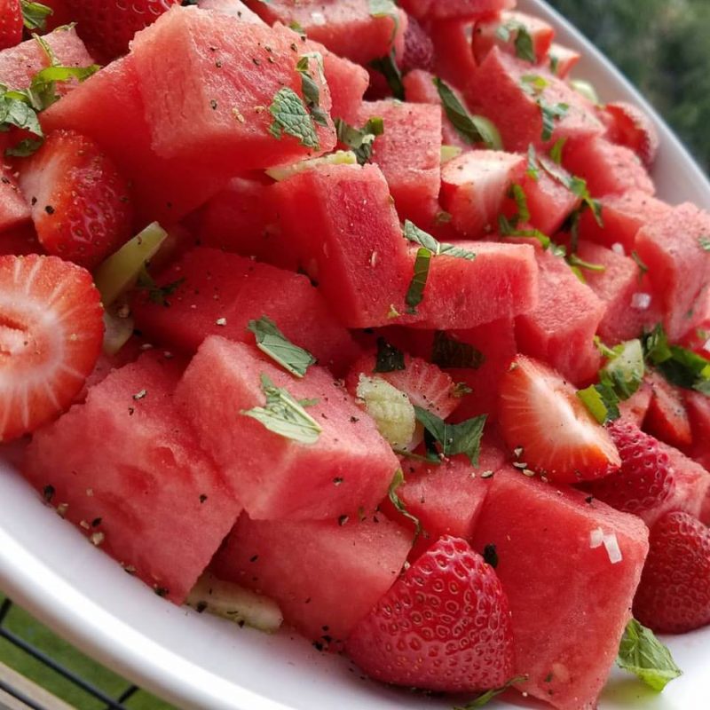 Watermelon Strawberry, &amp; Tomatillo Salad | Clean Food Crush