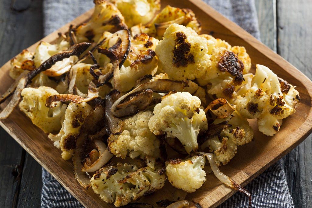 Clean food roasted cauliflower and caramelized onions