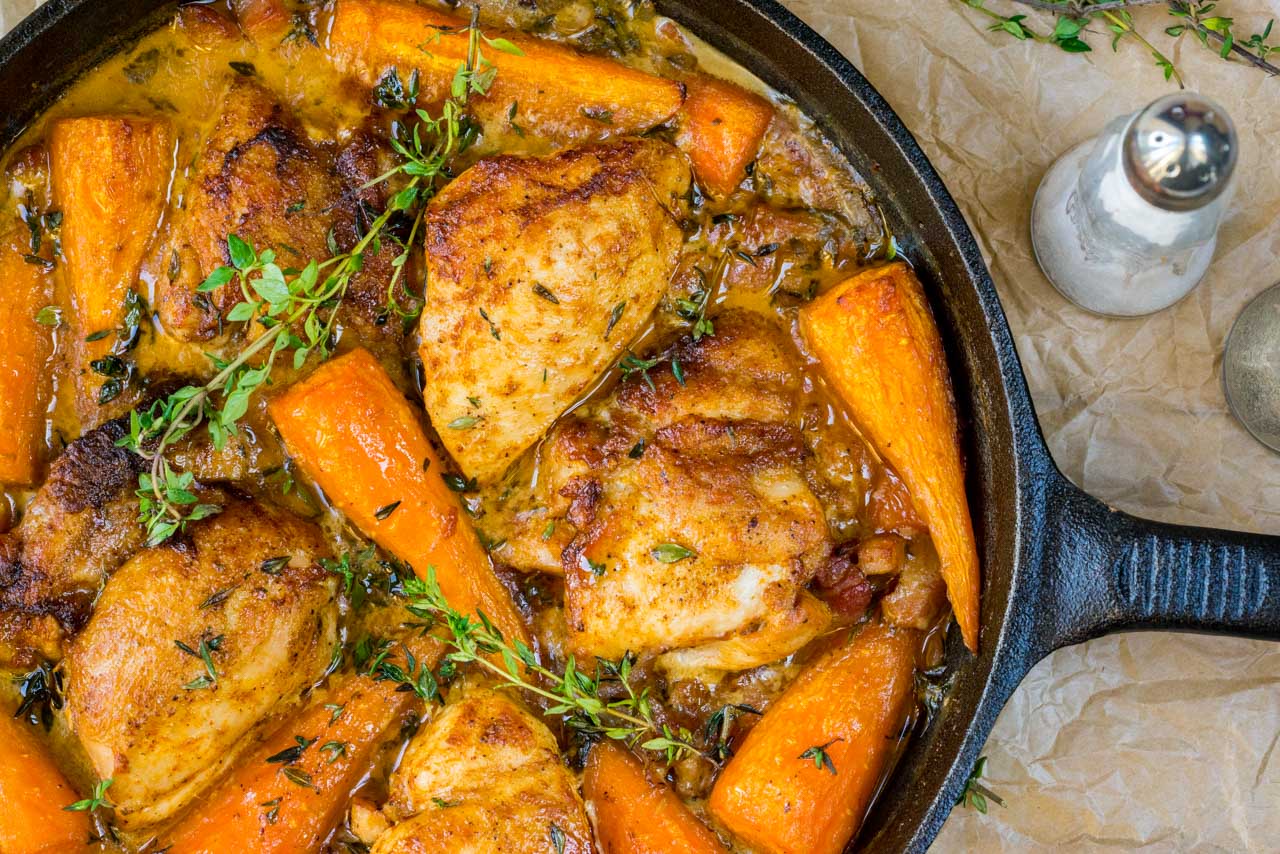 one-pan-roast-chicken-with-farm-fresh-carrots-bacon