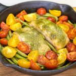 Pesto Salmon with Green Beans and Tomatoes