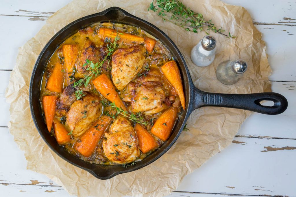 skillet chicken with carrots and bacon clean eating recipe