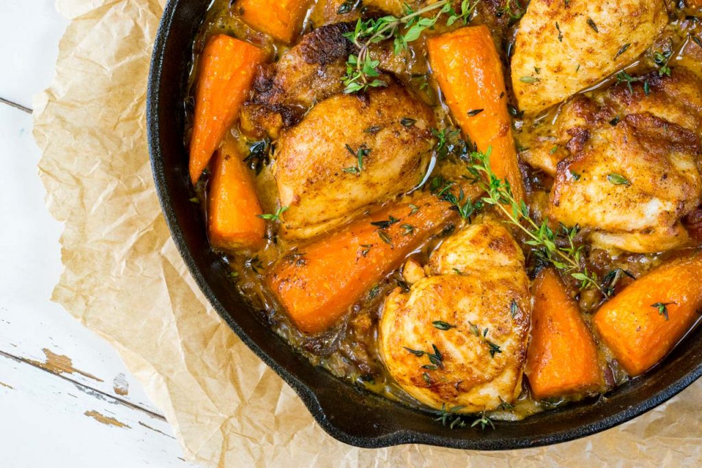 skillet chicken with carrots and bacon recipe