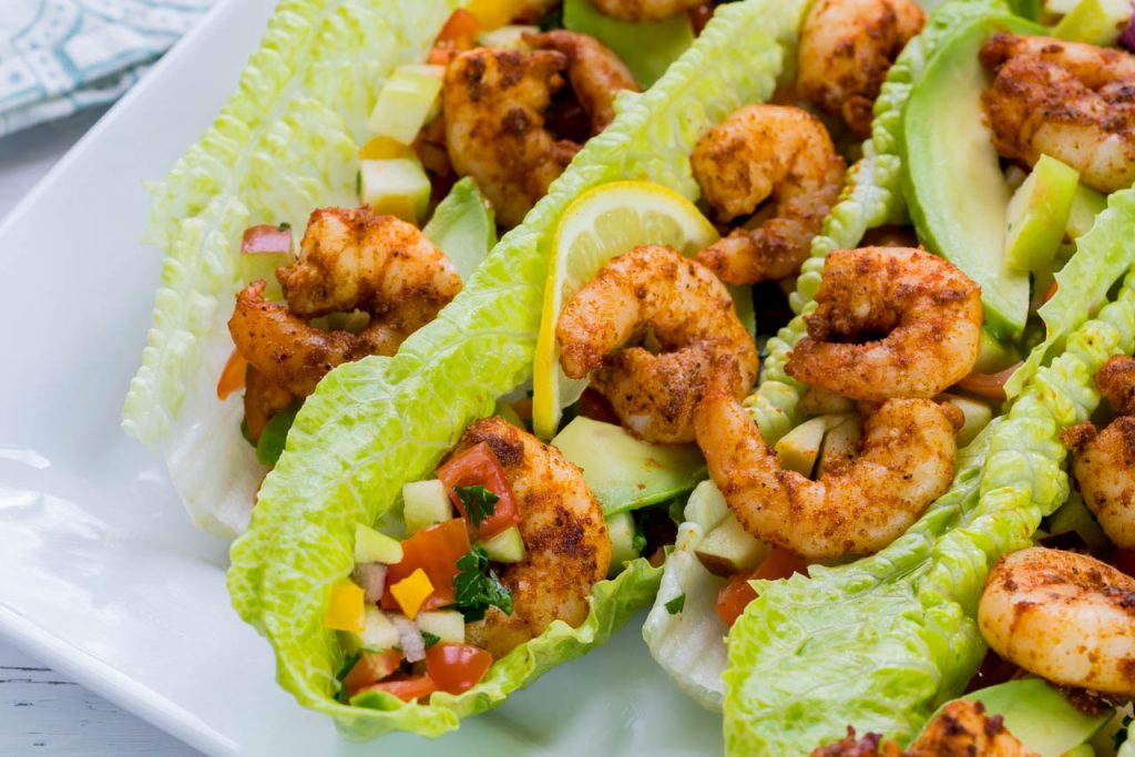 Lettuce wrapped spicy shrimp