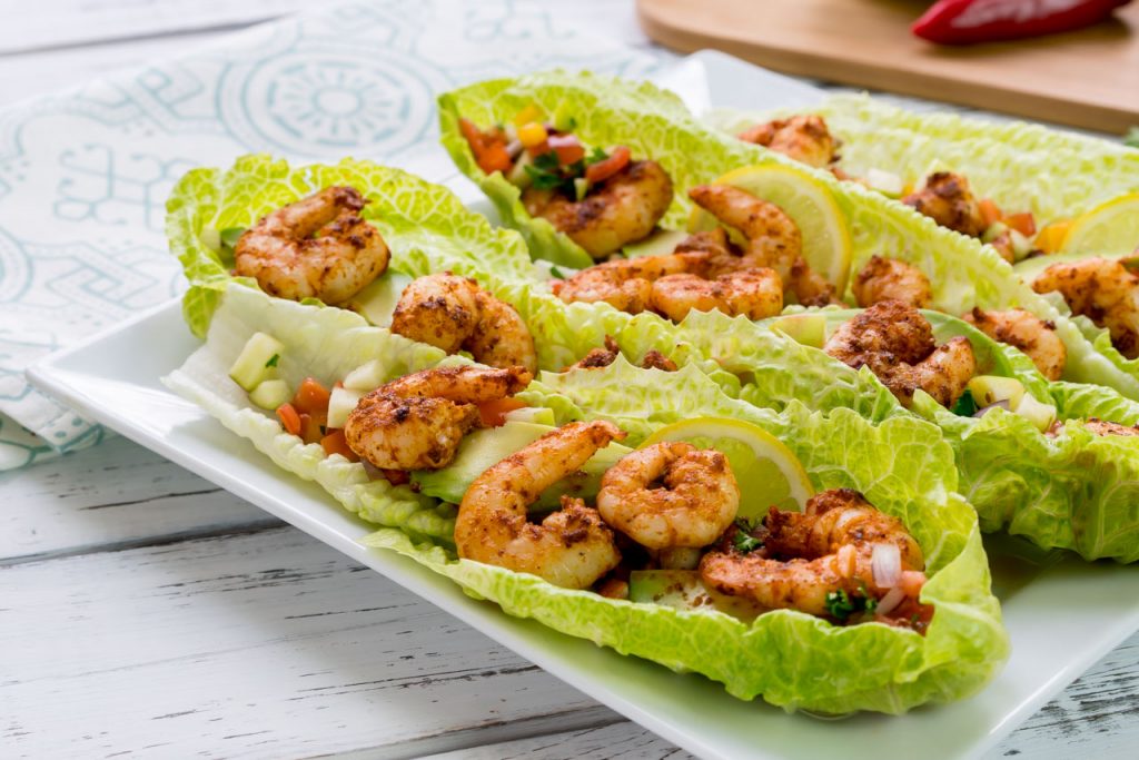 Super Quick and Healthy Spicy Shrimp with Apple Salsa on Crisp Lettuce ...