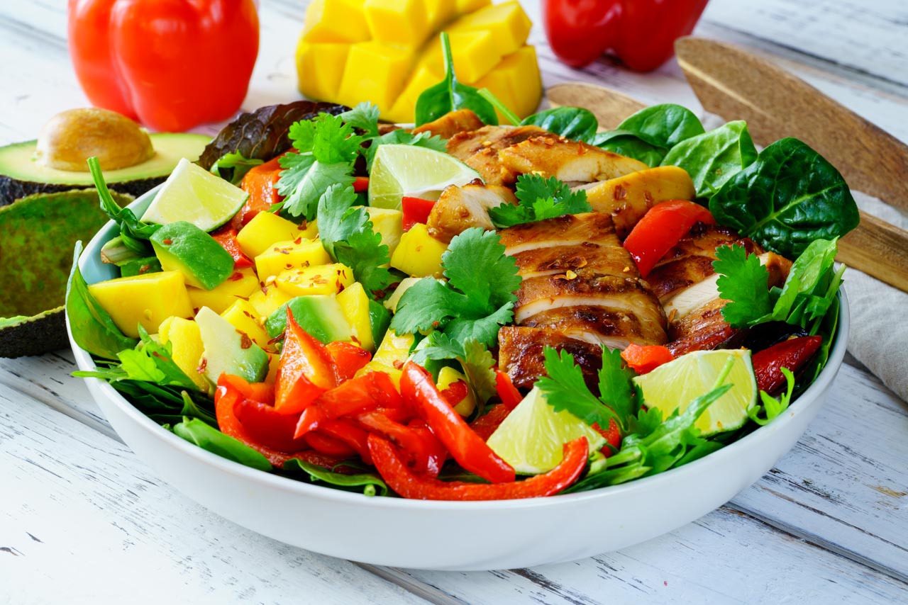 Sweet and Source Chicken Mango Salad with Avocado CleanFoodCrush