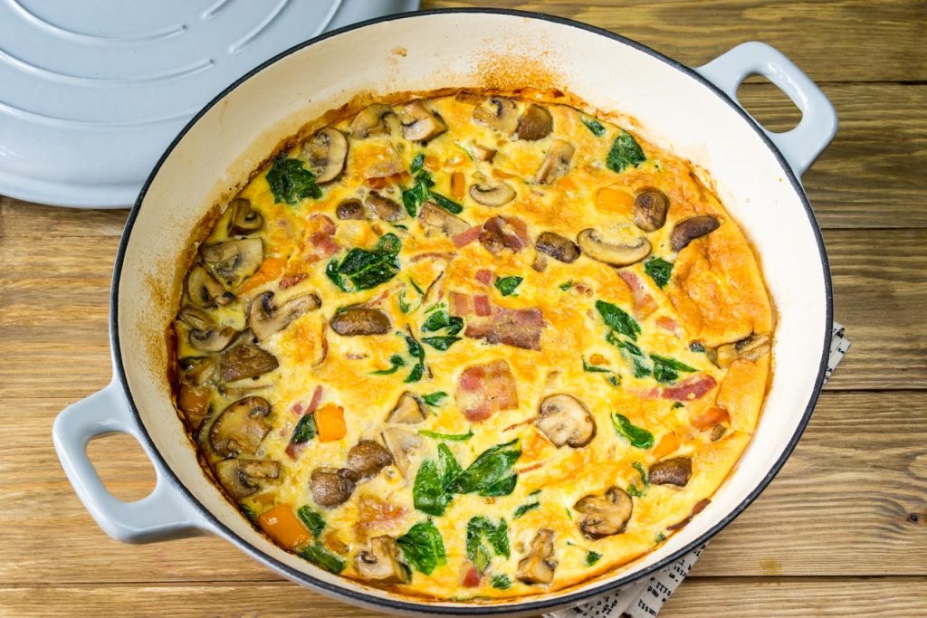 Clean Breakfast Spinach Mushroom Bacon Fritatta
