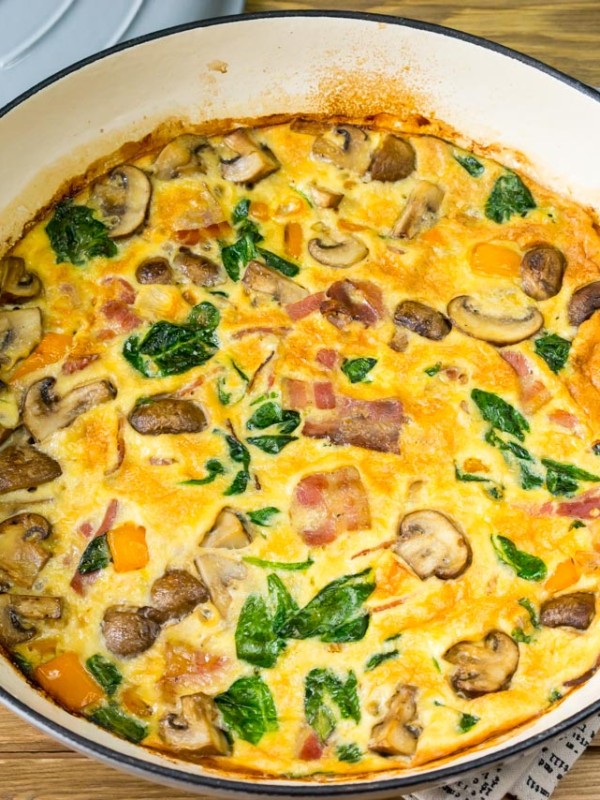 Clean Breakfast Spinach Mushroom Bacon Fritatta