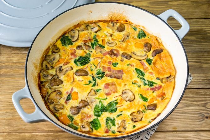 Clean Breakfast Spinach Mushroom Bacon Fritatta