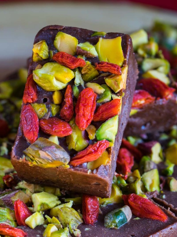 Healthy Pistachio Goji Chocolate Fudge