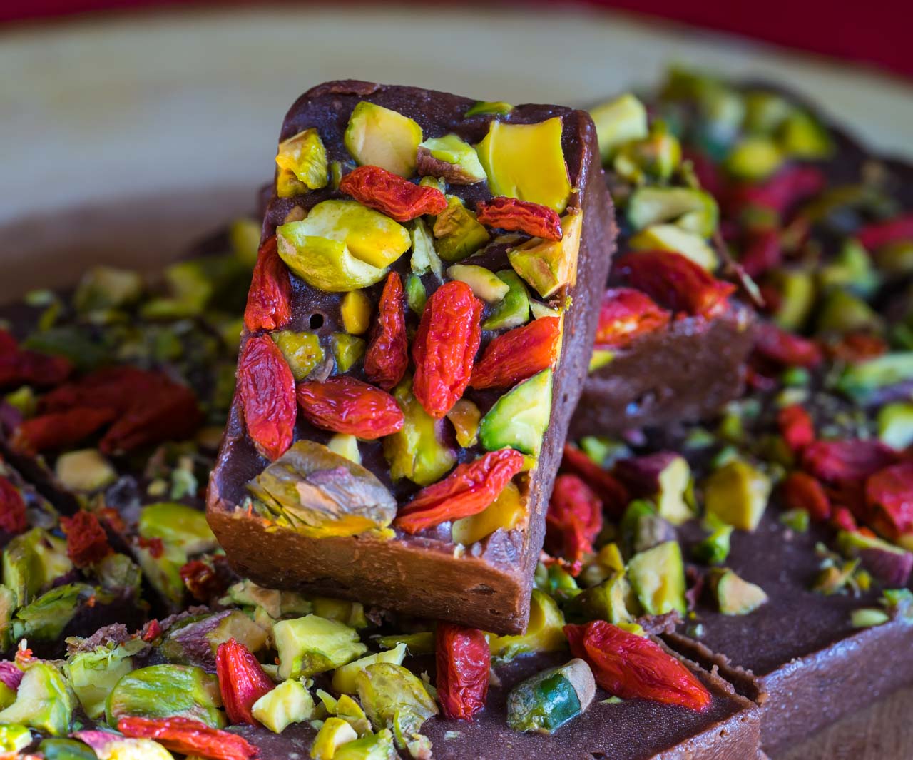 Healthy Pistachio Goji Chocolate Fudge