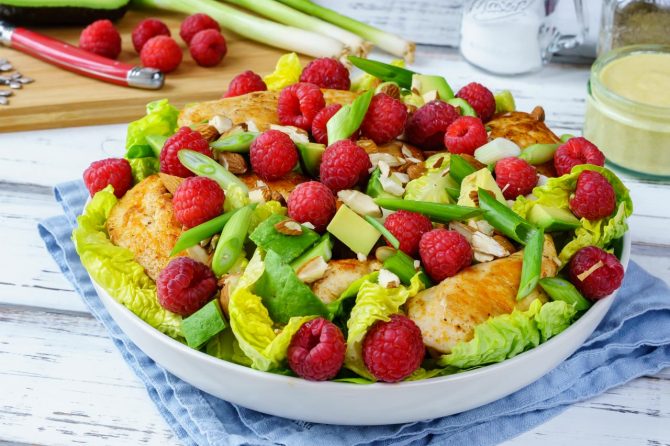 Super Healthy Chicken Avocado Raspberry Salad