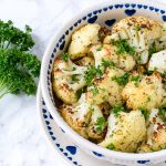 Clean Eating Roasted Cauliflower + Garlic Vinaigrette