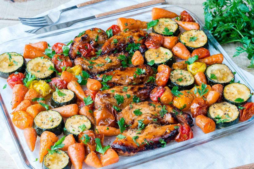 ONE PAN Balsamic Chicken + Veggies CleanFoodCrush