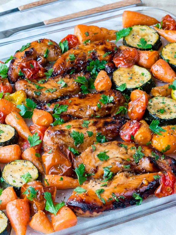ONE PAN Balsamic Chicken + Veggies CleanFoodCrush