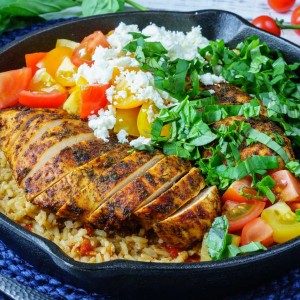 One Pan Greek Chicken + Rice CleanFoodCrush