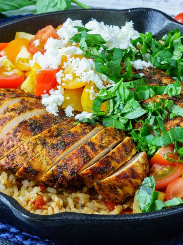 One Pan Greek Chicken + Rice CleanFoodCrush