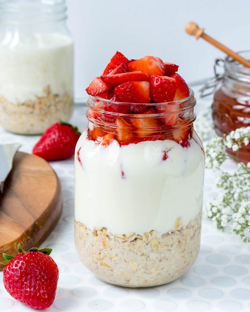 Overnight Strawberries Cream Oats Breakfast Recipe