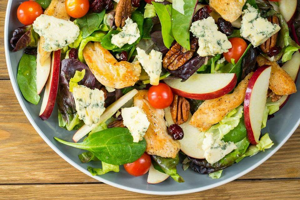 Healthy Chicken and Apple Blue Cheese and Pecans salad
