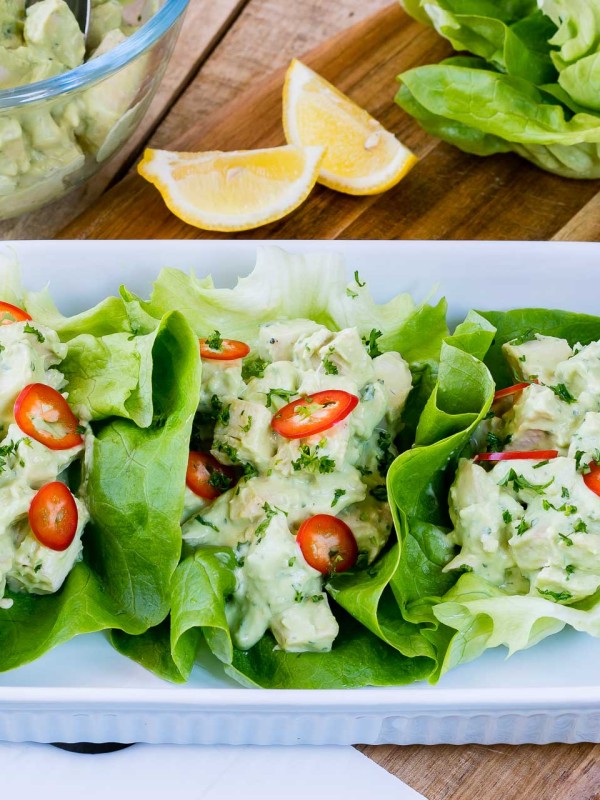 Clean Eating Avocado Chicken Salad Lettuce Wraps
