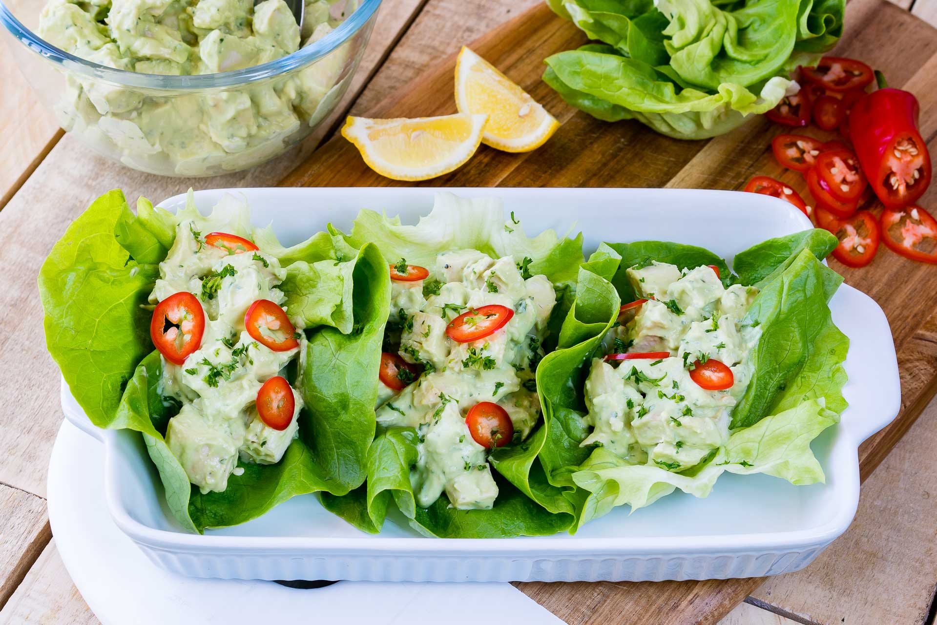 Clean Eating Avocado Chicken Salad Lettuce Wraps