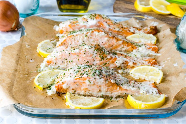 Oven Baked Salmon With Lemon Cream Sauce For A Simple And Impressive Dinner Clean Food Crush 7672