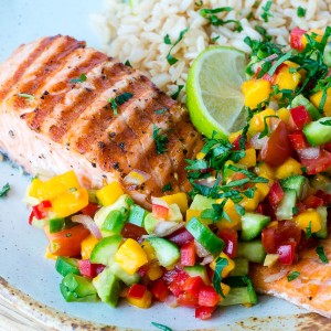 Grilled Lime Salmon + Avo-Mango Salsa CleanFoodCrush