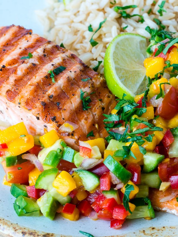 Grilled Lime Salmon + Avo-Mango Salsa CleanFoodCrush