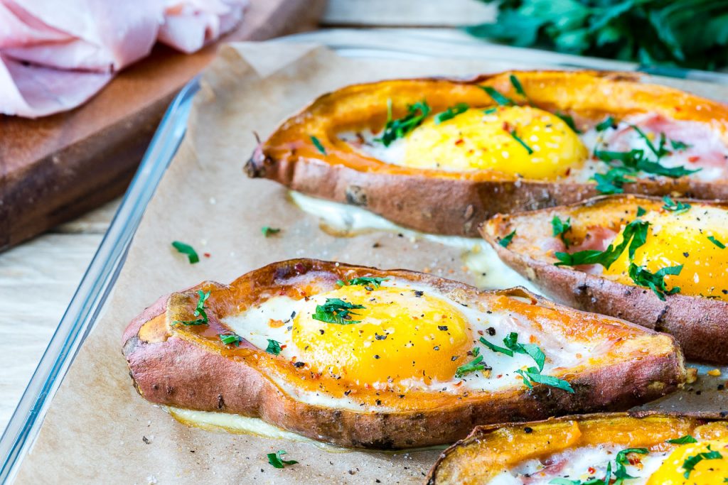 Real Recipe Clean ham and egg on sweet potatoes