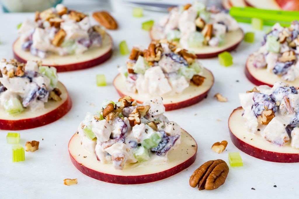 Healthy Cranberry Chicken Salad on Apple Slices