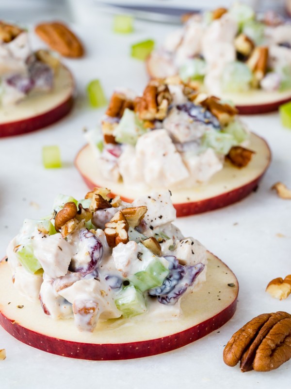 Healthy Cranberry Chicken Salad on Apple Slices