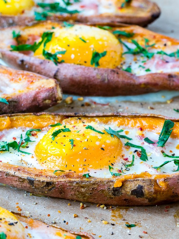 Healthy Ham n' Egg Loaded Sweet Potatoes